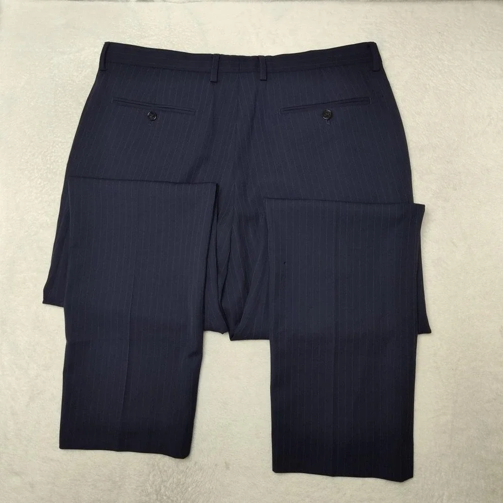 Banana Republic Pants Men 34x32 Blue Striped Marzotto 130s Wool Dress Slack HOLE